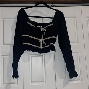 Thirty Thirty Black Long Sleeve Top with Cream Accents